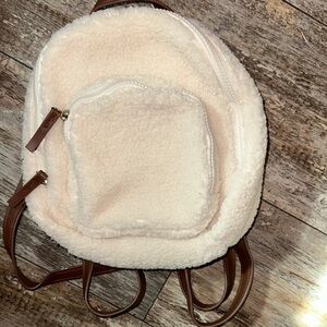 ASPEN Cream Sherpa Backpack with Brown Straps